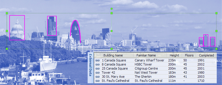 vislog banner image - View of London overlaid with Visio annotation and data